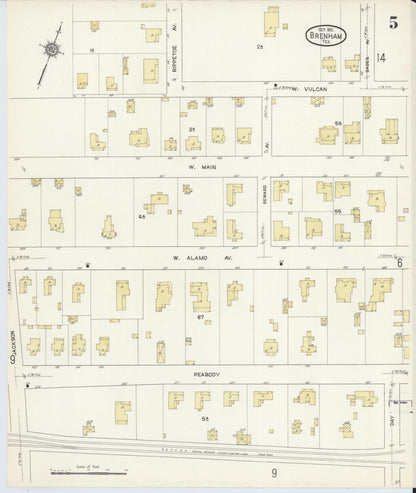 Sanborn Fire Insurance Map from Brenham, Washington County, Texas (1912), Sheet #0005 - Historic Sanborn Fire Insurance Map Print, vintage old map wall art, antique decor, genealogy gift, Texas Texas map
