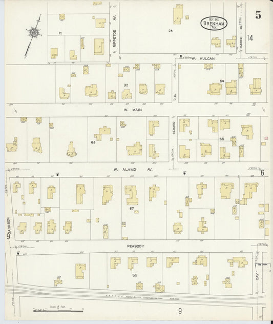 Sanborn Fire Insurance Map from Brenham, Washington County, Texas (1912), Sheet #0005 - Historic Sanborn Fire Insurance Map Print, vintage old map wall art, antique decor, genealogy gift, Texas Texas map