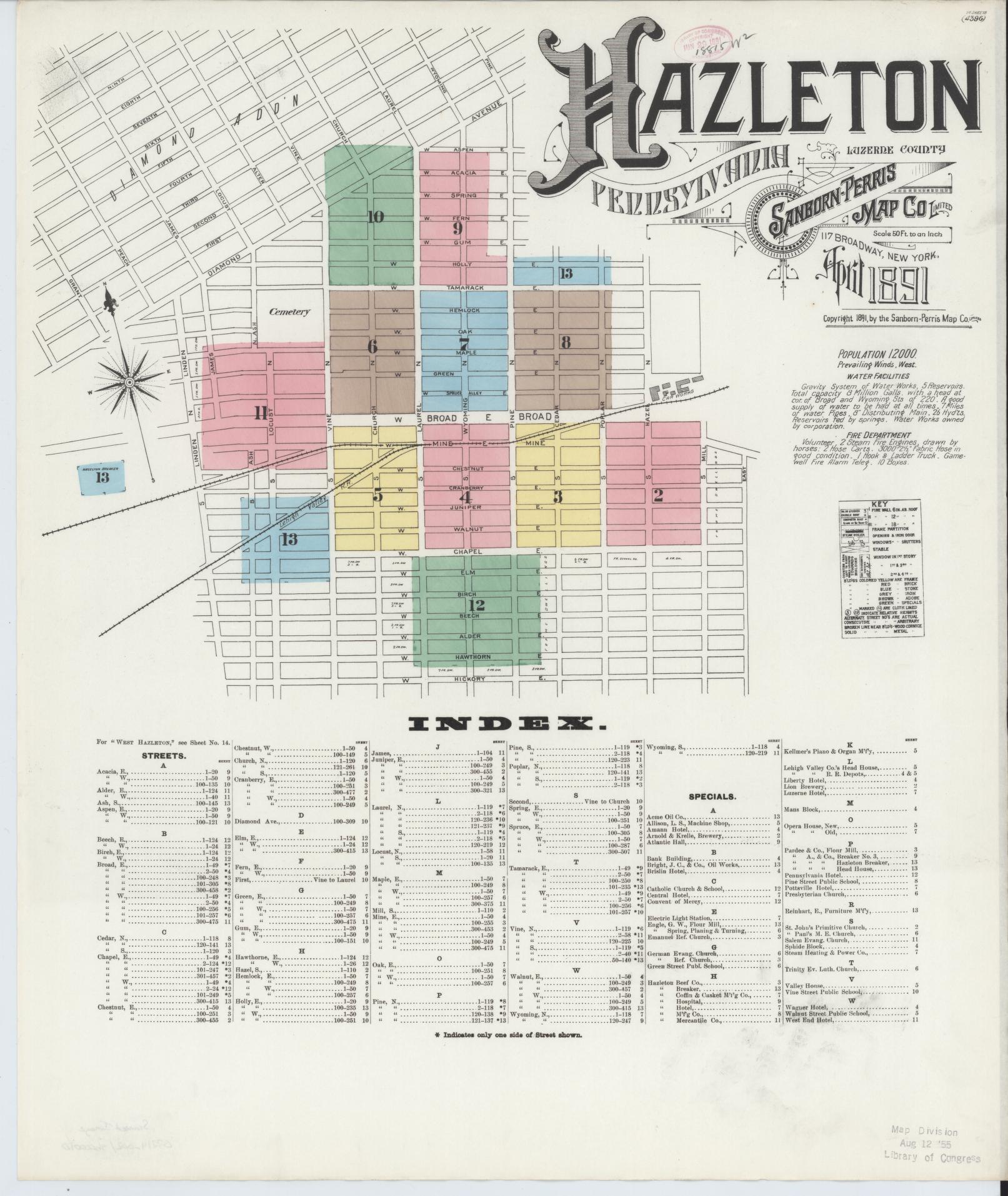 Sanborn Fire Insurance Map from Hazleton, Luzerne County, Pennsylvania. (1891) – Historic Sanborn Fire Insurance Map Print