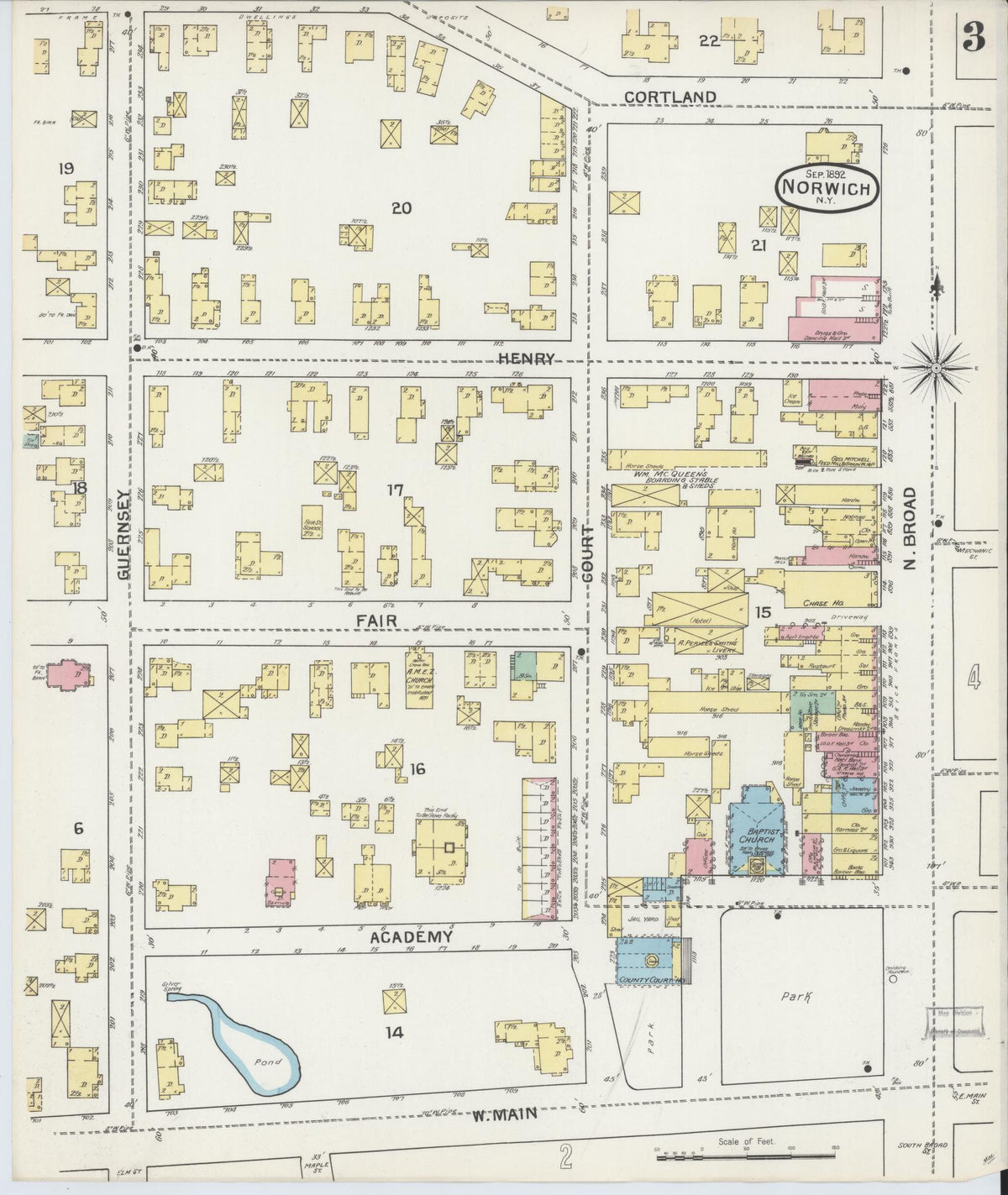 Sanborn Fire Insurance Map from Norwich, Chenango County, New York (1892), Sheet #0003 - Complete Map Set gallery image, historic Sanborn map, vintage wall art, New York New York