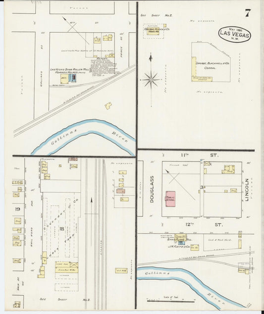 Sanborn Fire Insurance Map from Las Vegas, San Miguel County, New Mexico (1886), Sheet #0007 - Historic Sanborn Fire Insurance Map Print, vintage old map wall art, antique decor, genealogy gift, New Mexico New Mexico map