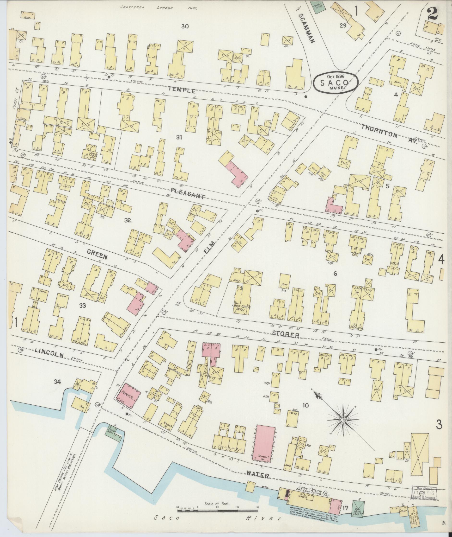 Sanborn Fire Insurance Map from Saco, York County, Maine (1896), Sheet #0002 - Complete Map Set gallery image, historic Sanborn map, vintage wall art, Maine Maine