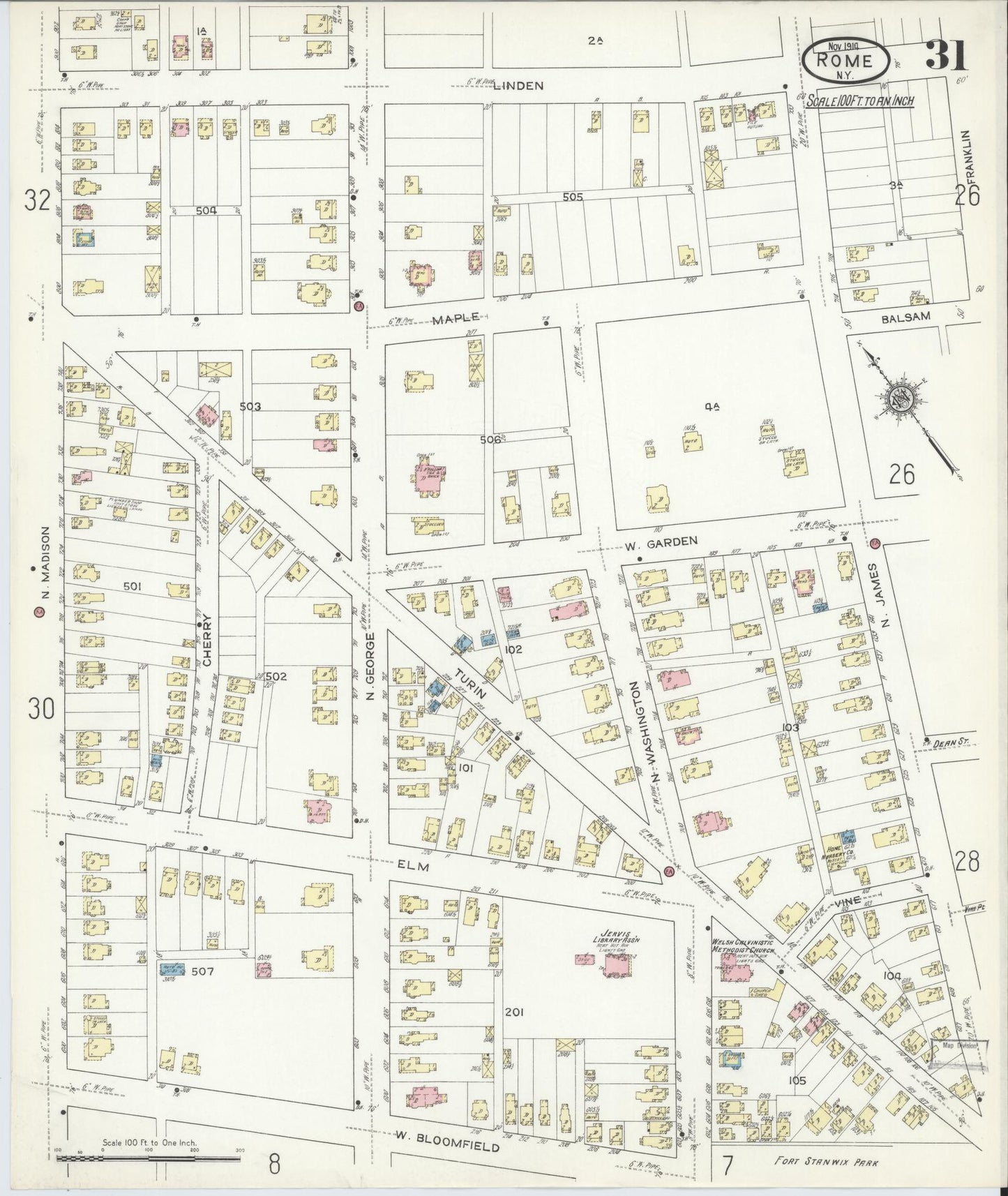 Sanborn Fire Insurance Map from Rome, Oneida County, New York (1914), Sheet #0031 - Historic Sanborn Fire Insurance Map Print, vintage old map wall art, antique decor, genealogy gift, New York New York map