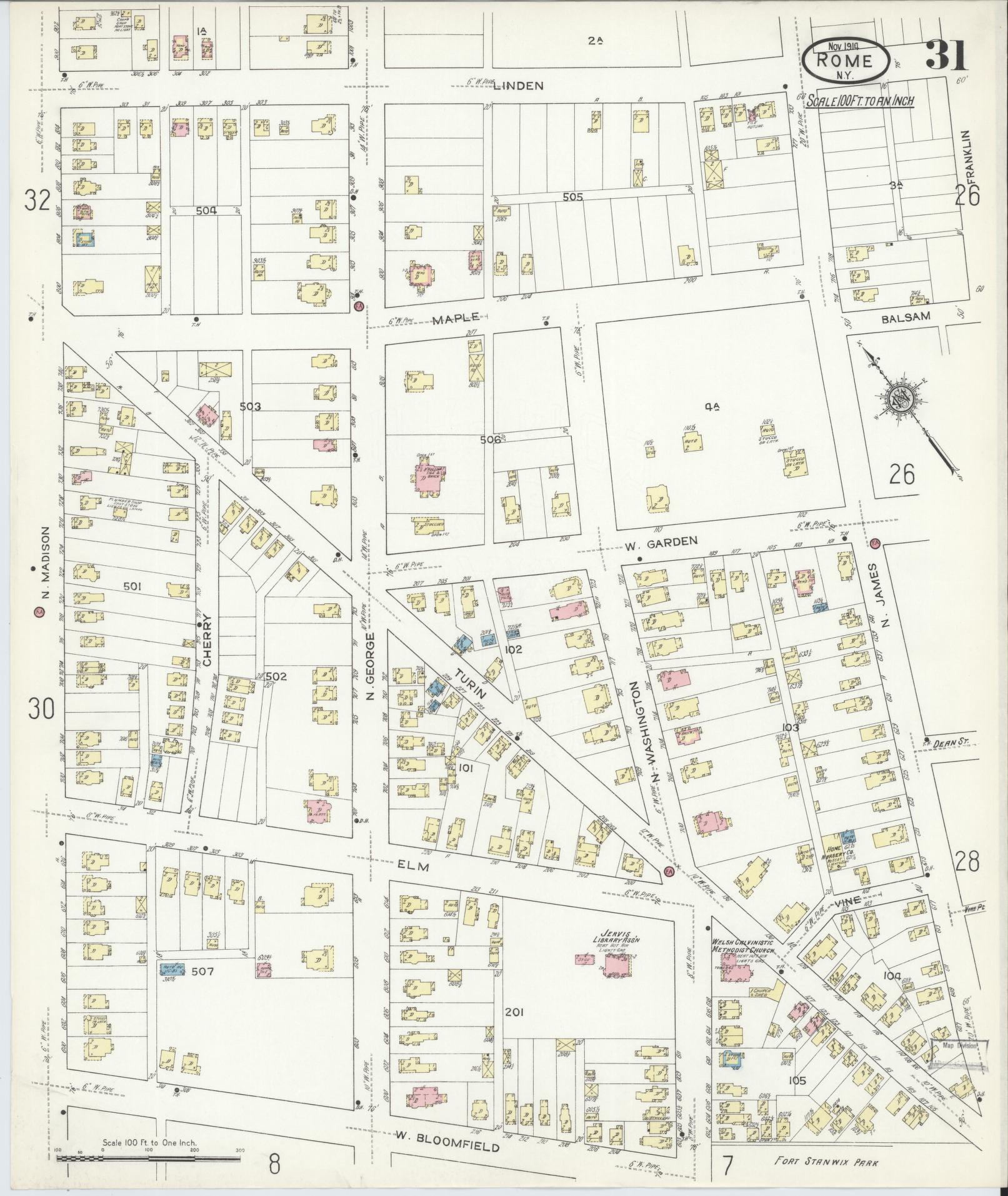 Sanborn Fire Insurance Map from Rome, Oneida County, New York (1914), Sheet #0031 - Historic Sanborn Fire Insurance Map Print, vintage old map wall art, antique decor, genealogy gift, New York New York map