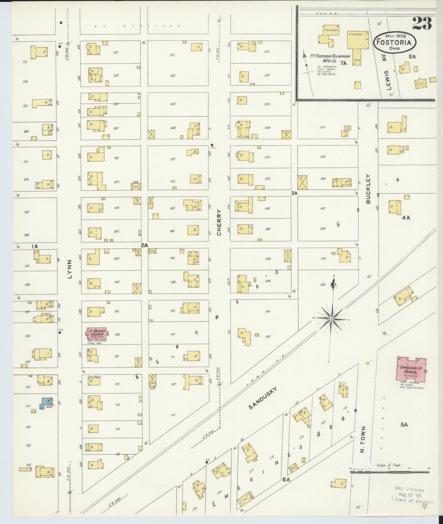 Sanborn Fire Insurance Map from Fostoria, Seneca, Hancock, And Wood Counties, Ohio (1908), Sheet #0023 - Historic Sanborn Fire Insurance Map Print, vintage old map wall art, antique decor, genealogy gift, Ohio Ohio map