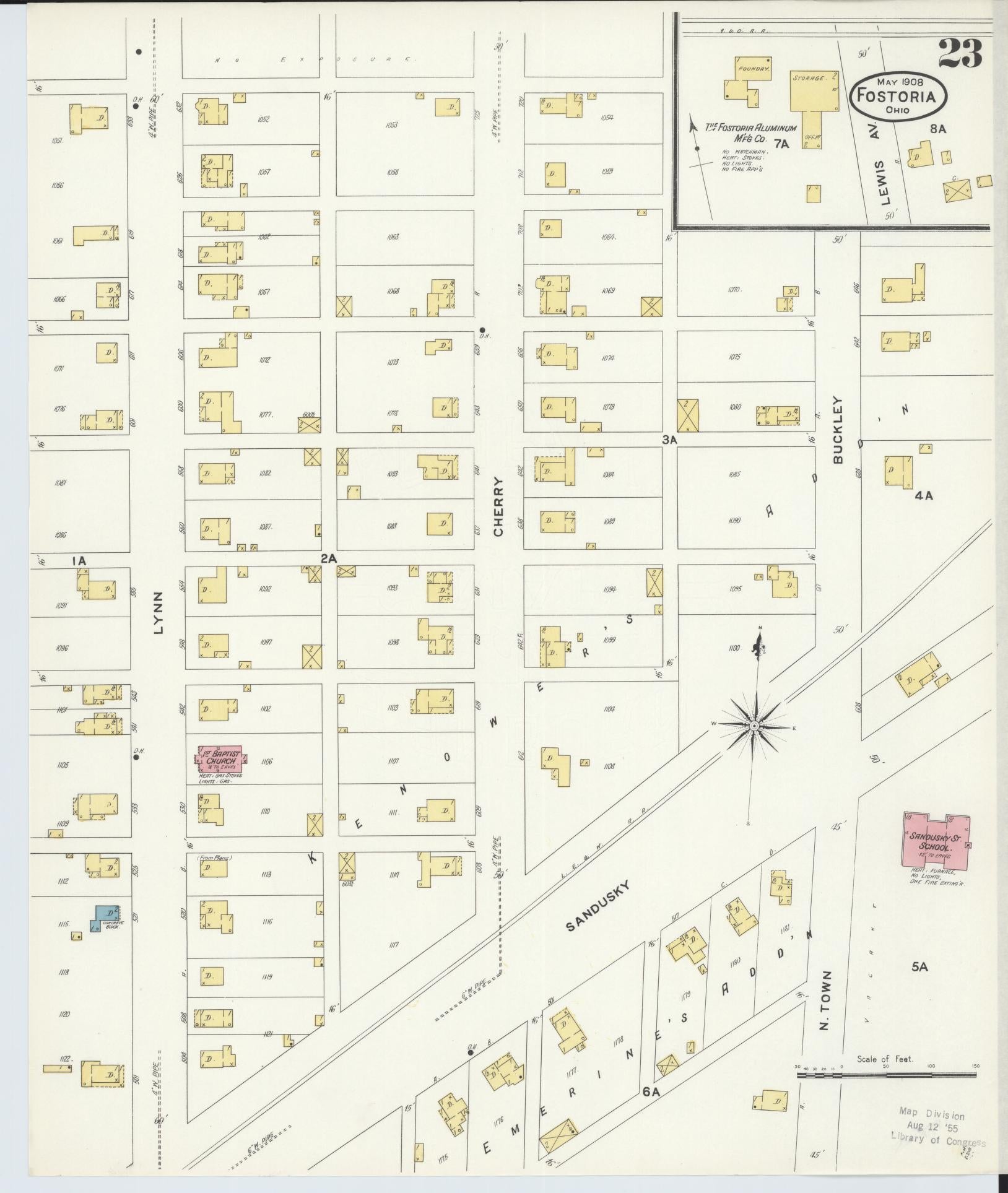 Sanborn Fire Insurance Map from Fostoria, Seneca, Hancock, And Wood Counties, Ohio (1908), Sheet #0023 - Historic Sanborn Fire Insurance Map Print, vintage old map wall art, antique decor, genealogy gift, Ohio Ohio map