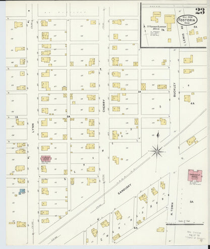 Sanborn Fire Insurance Map from Fostoria, Seneca, Hancock, And Wood Counties, Ohio (1908), Sheet #0023 - Historic Sanborn Fire Insurance Map Print, vintage old map wall art, antique decor, genealogy gift, Ohio Ohio map