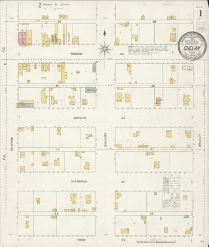 Sanborn Fire Insurance Map from Chelan, Chelan County, Washington (1905), Sheet #0001 - Complete Map Set gallery image, historic Sanborn map, vintage wall art, Washington Washington