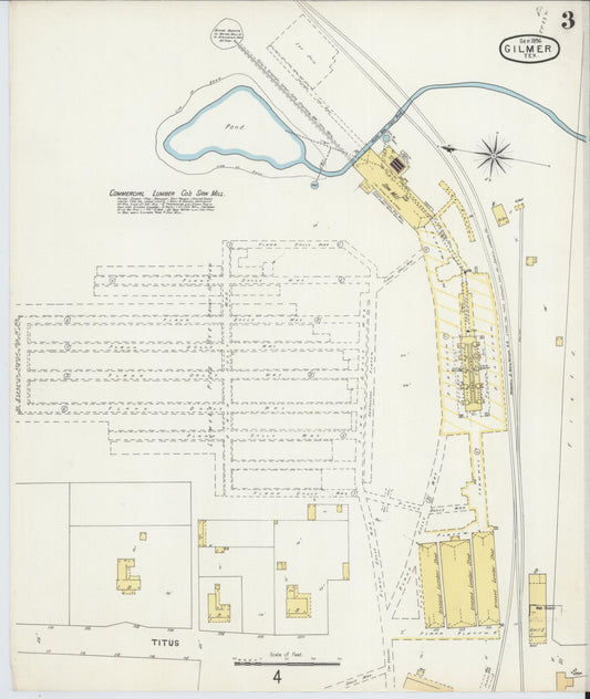 Sanborn Fire Insurance Map from Gilmer, Upshur County, Texas (1896), Sheet #0003 - Historic Sanborn Fire Insurance Map Print, vintage old map wall art, antique decor, genealogy gift, Texas Texas map