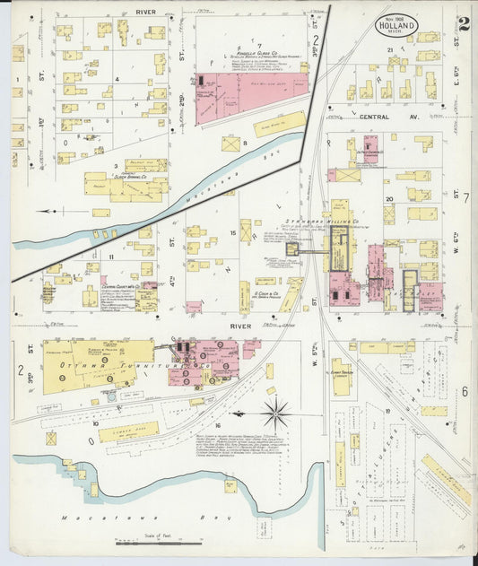 Sanborn Fire Insurance Map from Holland, Ottawa County, Michigan (1908), Sheet #0002 - Historic Sanborn Fire Insurance Map Print, vintage old map wall art, antique decor, genealogy gift, Michigan Michigan map