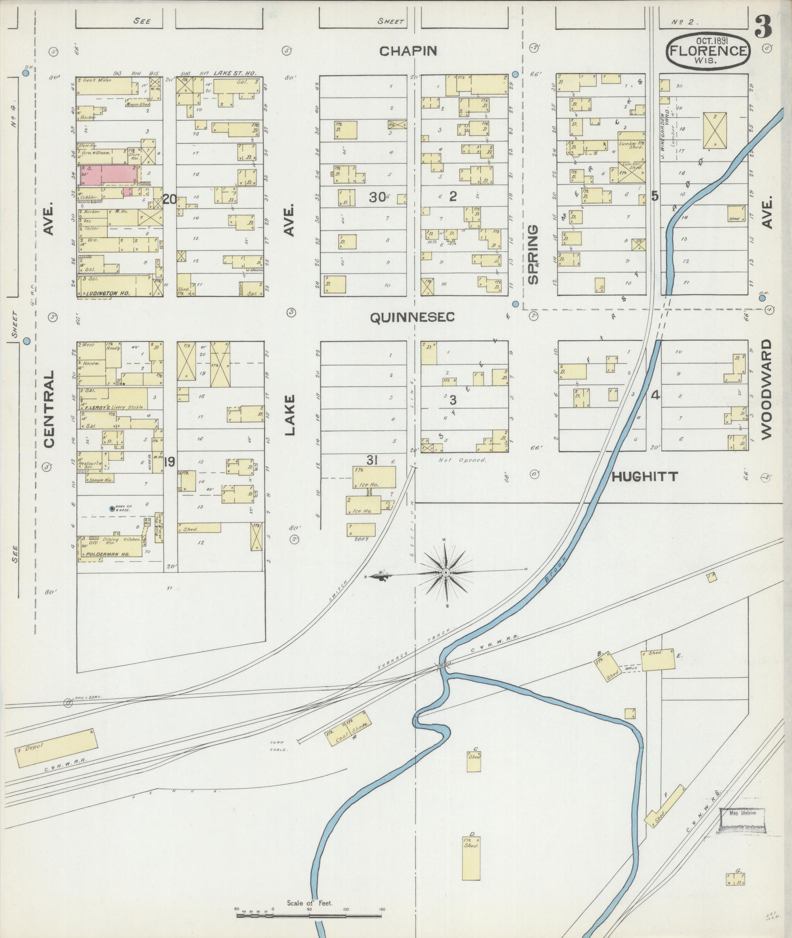 Sanborn Fire Insurance Map from Florence, Florence County, Wisconsin (1891), Sheet #0003 - Complete Map Set gallery image, historic Sanborn map, vintage wall art, Wisconsin Wisconsin