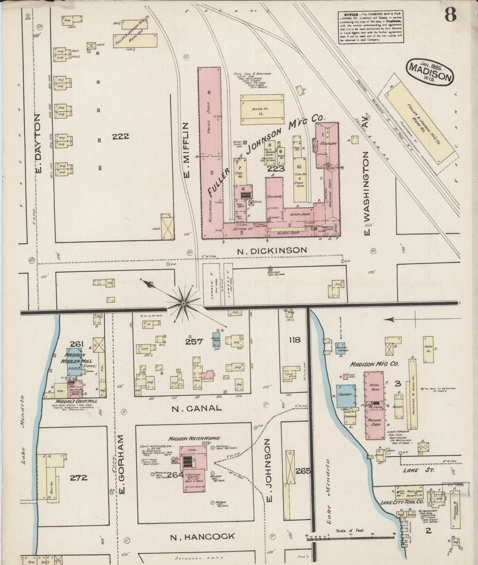 Sanborn Fire Insurance Map from Madison, Dane County, Wisconsin (1885), Sheet #0008 - Complete Map Set gallery image, historic Sanborn map, vintage wall art, Wisconsin Wisconsin