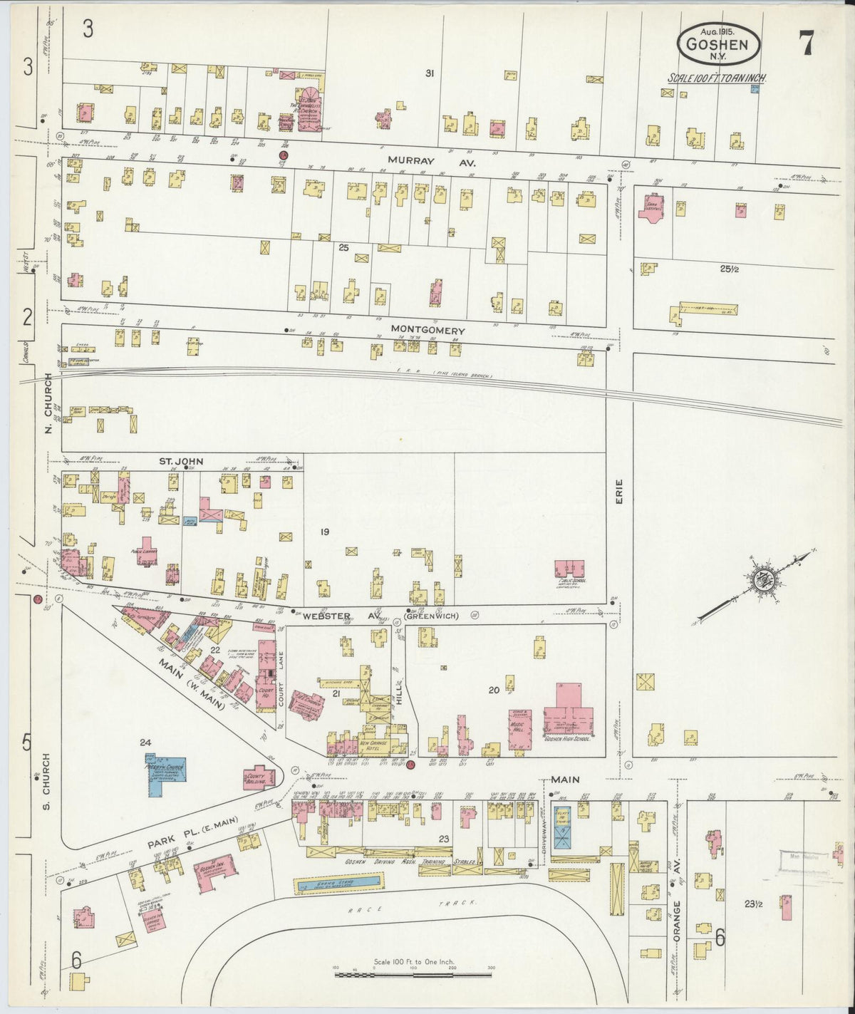 Sanborn Fire Insurance Map from Goshen, Orange County, New York (1915), Sheet #0007 - Complete Map Set gallery image, historic Sanborn map, vintage wall art, New York New York