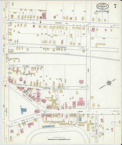 Sanborn Fire Insurance Map from Goshen, Orange County, New York (1915), Sheet #0007 - Complete Map Set gallery image, historic Sanborn map, vintage wall art, New York New York