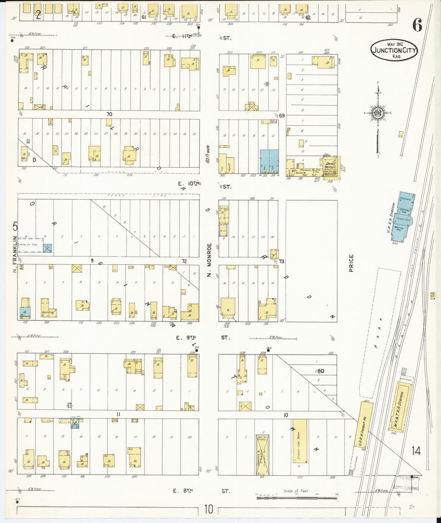 Sanborn Fire Insurance Map from Junction City, Geary County, Kansas (1912), Sheet #0006 - Complete Map Set gallery image, historic Sanborn map, vintage wall art, Kansas Kansas