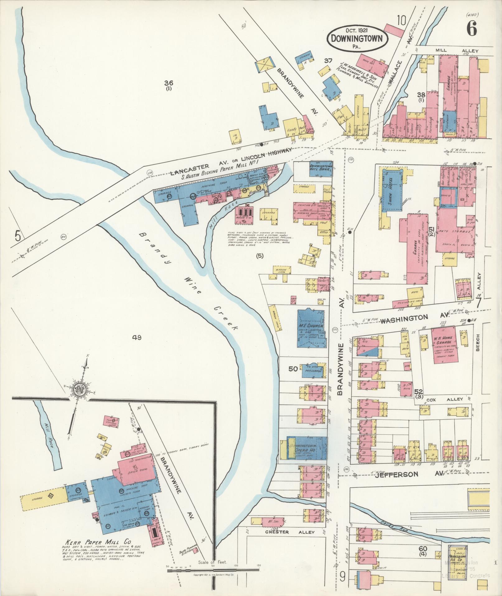 Sanborn Fire Insurance Map from Downingtown, Chester County, Pennsylvania (1921), Sheet #0006 - Historic Sanborn Fire Insurance Map Print, vintage old map wall art, antique decor, genealogy gift, Pennsylvania Pennsylvania map