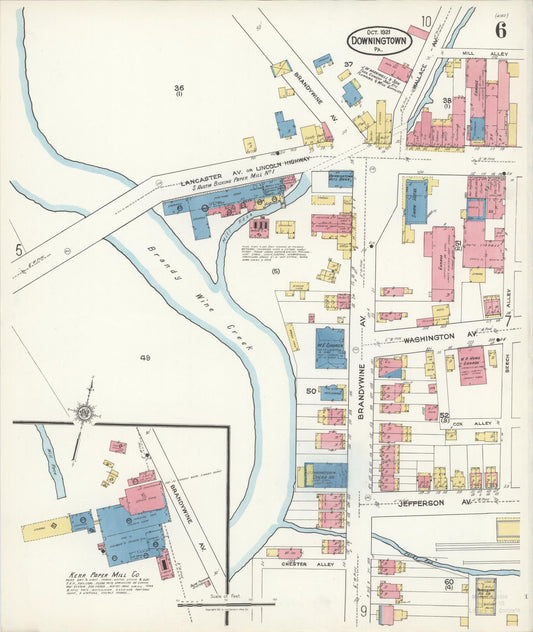 Sanborn Fire Insurance Map from Downingtown, Chester County, Pennsylvania (1921), Sheet #0006 - Historic Sanborn Fire Insurance Map Print, vintage old map wall art, antique decor, genealogy gift, Pennsylvania Pennsylvania map