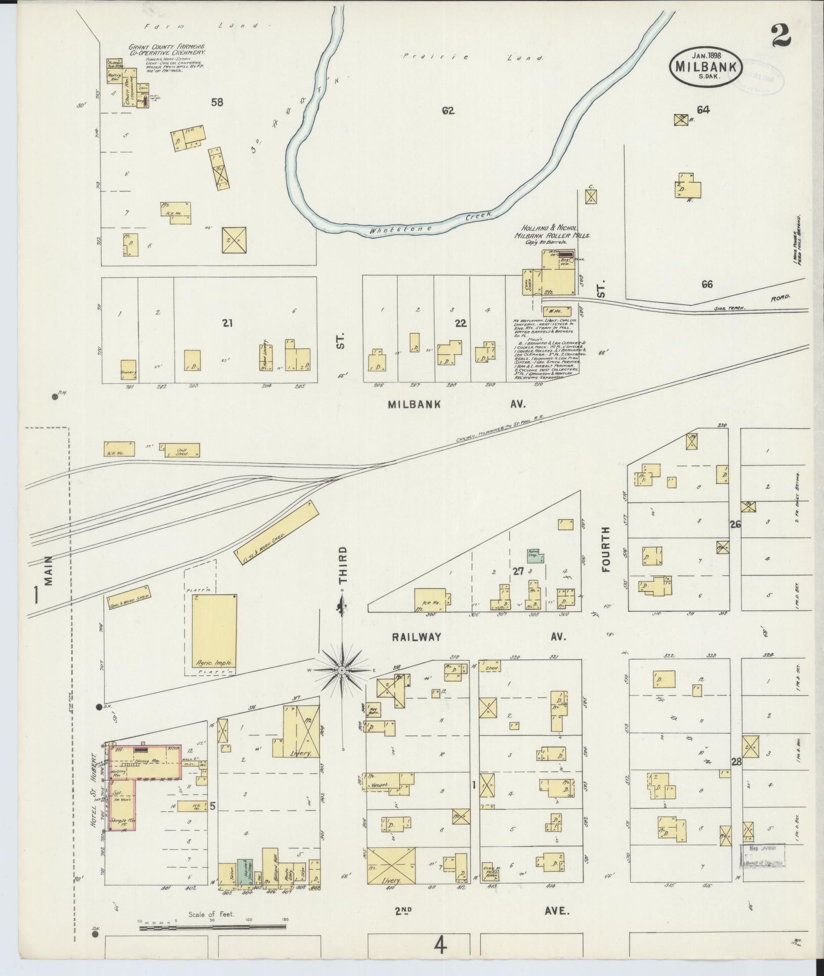 Sanborn Fire Insurance Map from Milbank, Grant County, South Dakota (1898), Sheet #0002 - Historic Sanborn Fire Insurance Map Print, vintage old map wall art, antique decor, genealogy gift, South Dakota South Dakota map