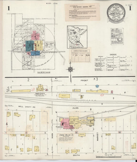 Sanborn Fire Insurance Map from Janesville, Waseca County, Minnesota (1937), Sheet #0001 - Historic Sanborn Fire Insurance Map Print, vintage old map wall art, antique decor, genealogy gift, Minnesota Minnesota map