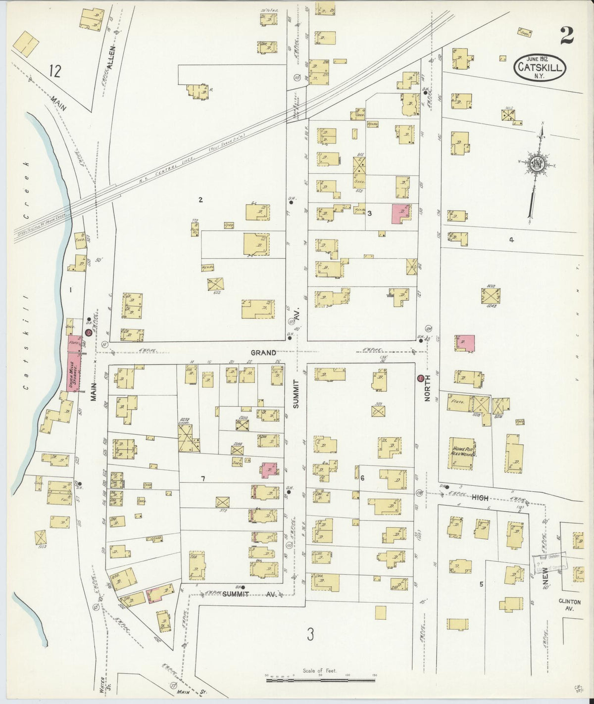 Sanborn Fire Insurance Map from Catskill, Greene County, New York (1912), Sheet #0002 - Historic Sanborn Fire Insurance Map Print, vintage old map wall art, antique decor, genealogy gift, New York New York map