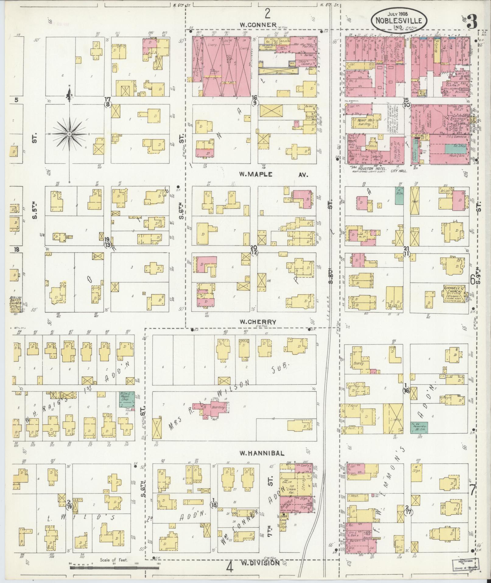 Sanborn Fire Insurance Map from Noblesville, Hamilton County, Indiana (1905), Sheet #0003 - Complete Map Set gallery image, historic Sanborn map, vintage wall art, Indiana Indiana