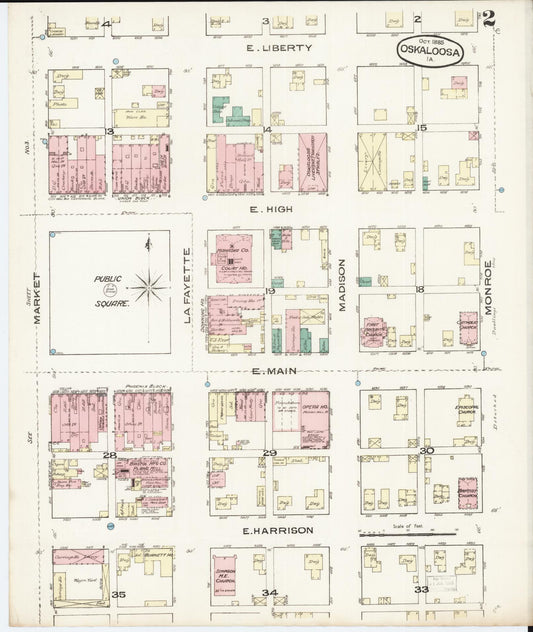 Sanborn Fire Insurance Map from Oskaloosa, Mahaska County, Iowa (1885), Sheet #0002 - Historic Sanborn Fire Insurance Map Print, vintage old map wall art