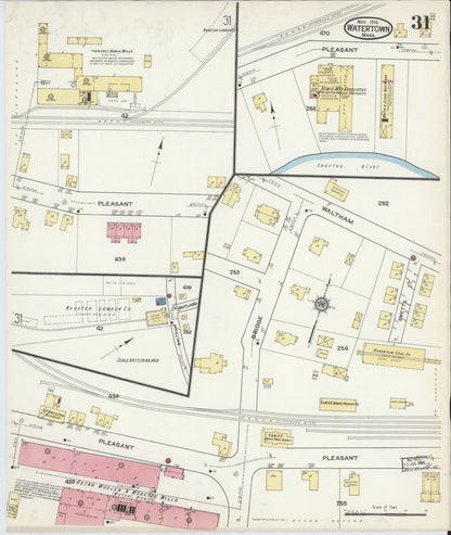 Sanborn Fire Insurance Map from Watertown, Middlesex County, Massachusetts (1916), Sheet #0031 - Complete Map Set gallery image, historic Sanborn map, vintage wall art, Massachusetts Massachusetts