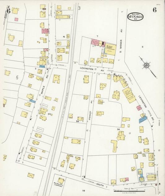Sanborn Fire Insurance Map from Mount Kisco, Westchester County, New York (1925), Sheet #0006 - Historic Sanborn Fire Insurance Map Print, vintage old map wall art, antique decor, genealogy gift, New York New York map