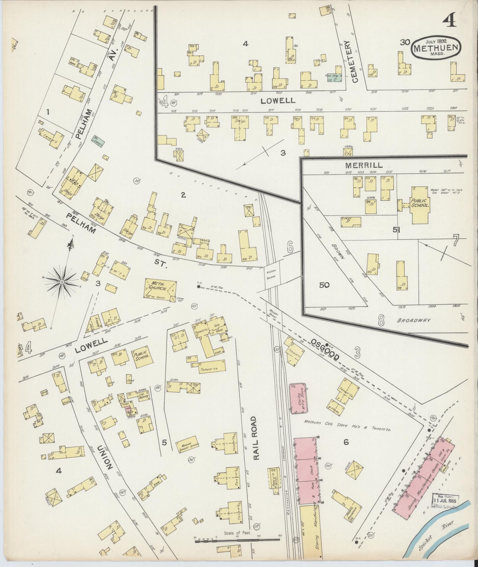 Sanborn Fire Insurance Map from Methuen, Essex County, Massachusetts (1892), Sheet #0004 - Complete Map Set gallery image, historic Sanborn map, vintage wall art, Massachusetts Massachusetts
