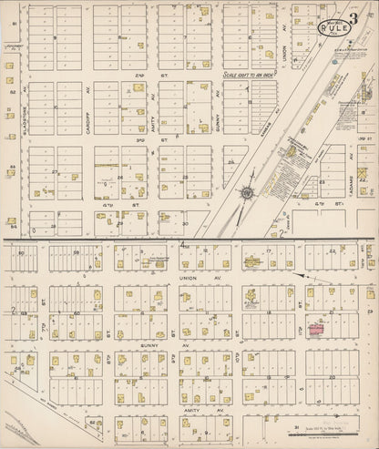 Sanborn Fire Insurance Map from Rule, Haskell County, Texas (1922), Sheet #0003 - Complete Map Set gallery image, historic Sanborn map, vintage wall art, Texas Texas