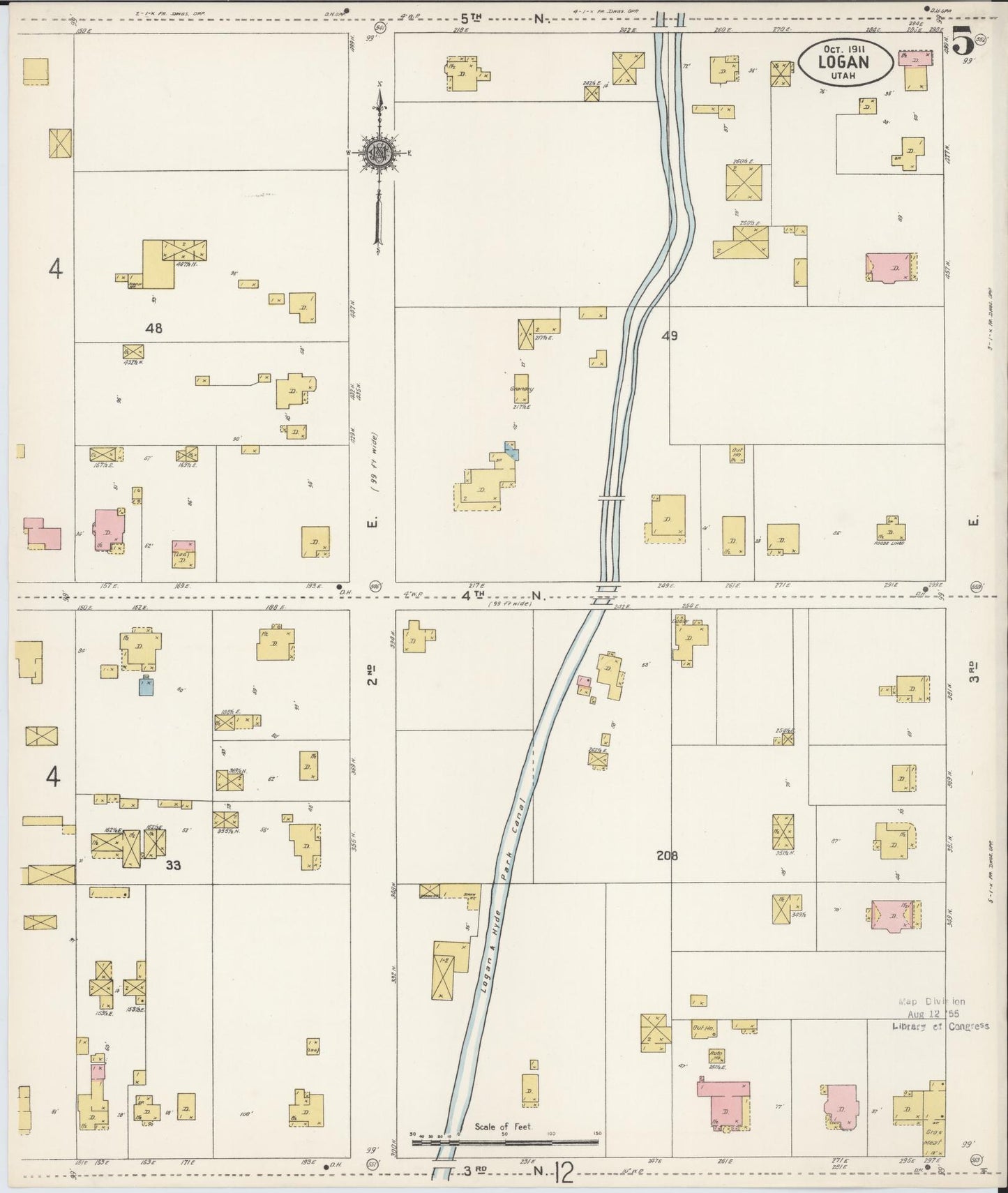 Sanborn Fire Insurance Map from Logan, Cache County, Utah (1911), Sheet #0005 - Complete Map Set gallery image, historic Sanborn map, vintage wall art, Utah Utah