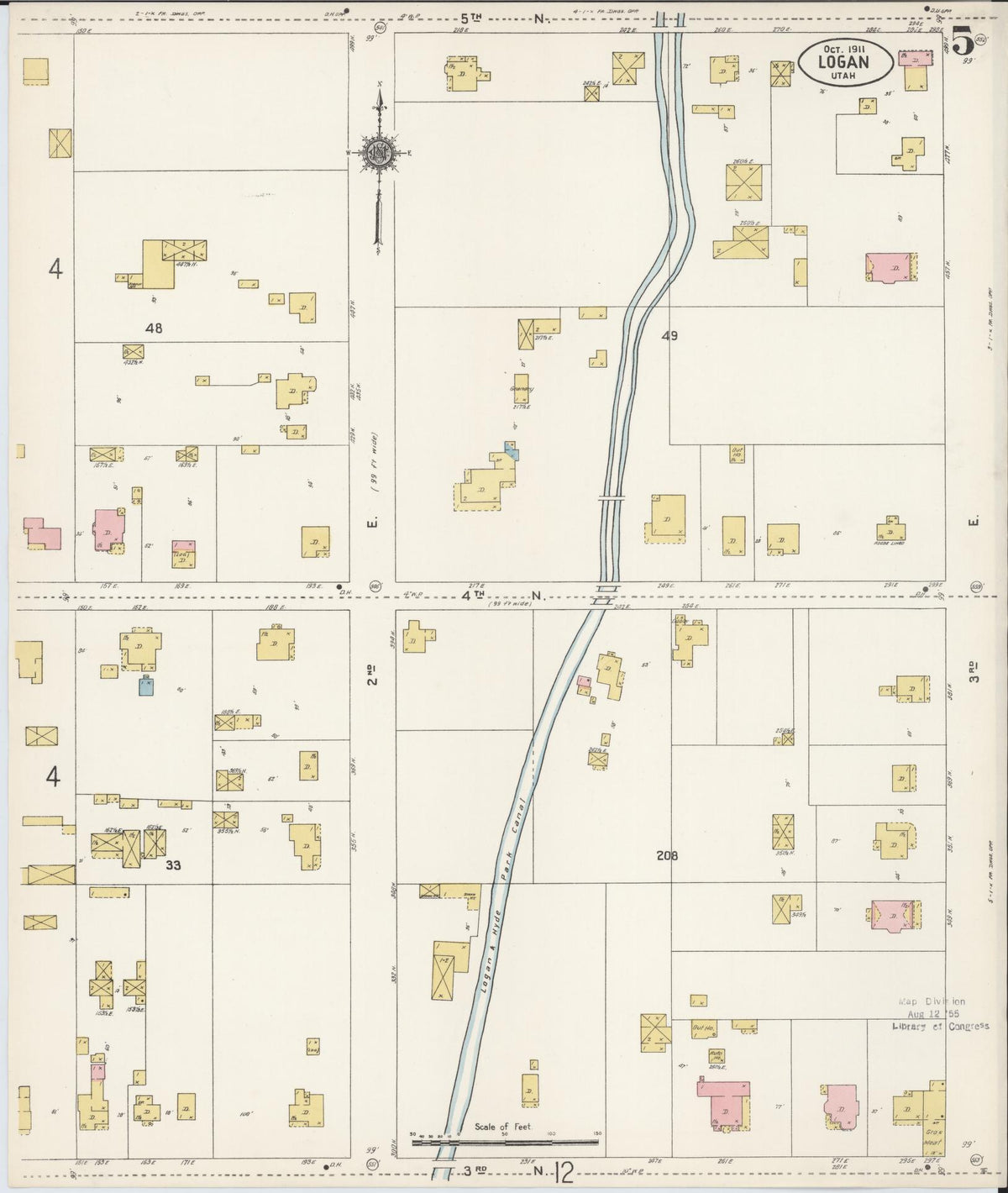 Sanborn Fire Insurance Map from Logan, Cache County, Utah (1911), Sheet #0005 - Complete Map Set gallery image, historic Sanborn map, vintage wall art, Utah Utah