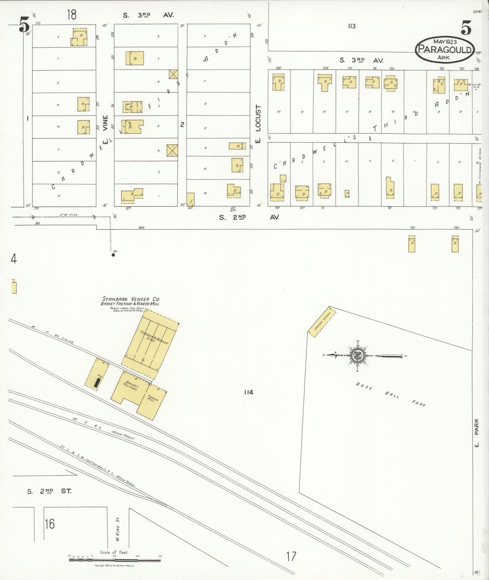 Sanborn Fire Insurance Map from Paragould, Greene County, Arkansas (1923), Sheet #0005 - Complete Map Set gallery image, historic Sanborn map, vintage wall art, Arkansas Arkansas
