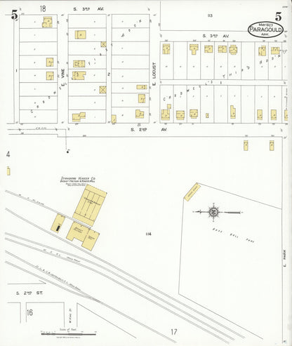 Sanborn Fire Insurance Map from Paragould, Greene County, Arkansas (1923), Sheet #0005 - Complete Map Set gallery image, historic Sanborn map, vintage wall art, Arkansas Arkansas