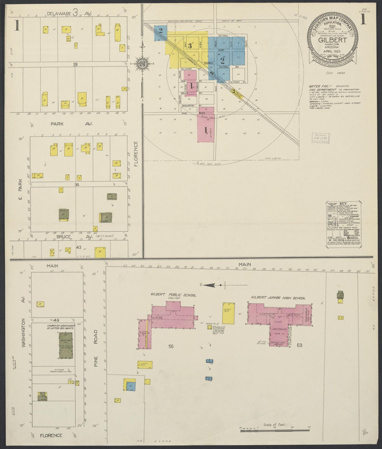 Sanborn Fire Insurance Map from Gilbert, Maricopa County, Arizona (1923), Sheet #0001 - Complete Map Set gallery image, historic Sanborn map, vintage wall art, Arizona Arizona