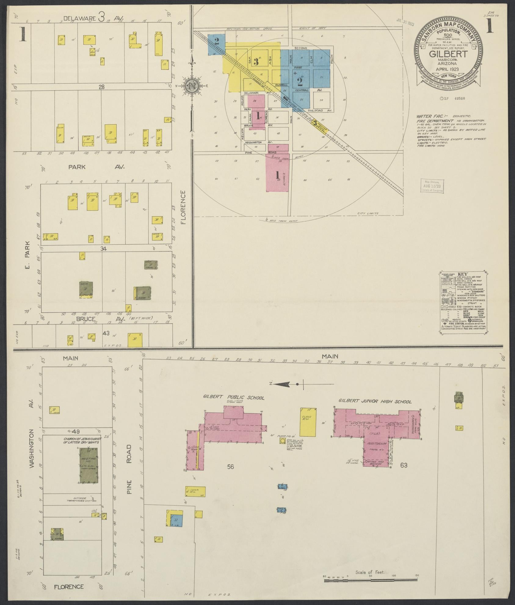 Sanborn Fire Insurance Map from Gilbert, Maricopa County, Arizona (1923), Sheet #0001 - Complete Map Set gallery image, historic Sanborn map, vintage wall art, Arizona Arizona