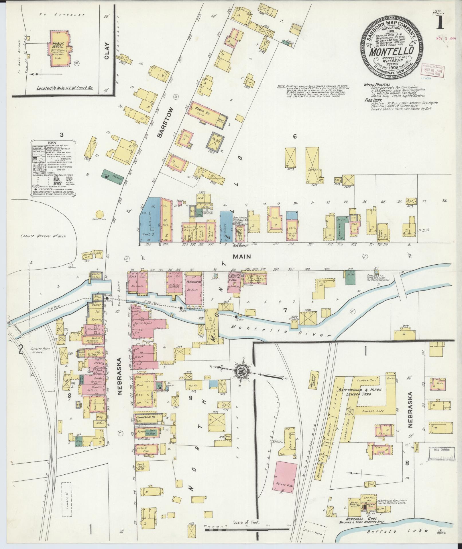 Sanborn Fire Insurance Map from Montello, Marquette County, Wisconsin (1909), Sheet #0001 - Complete Map Set gallery image, historic Sanborn map, vintage wall art, Wisconsin Wisconsin