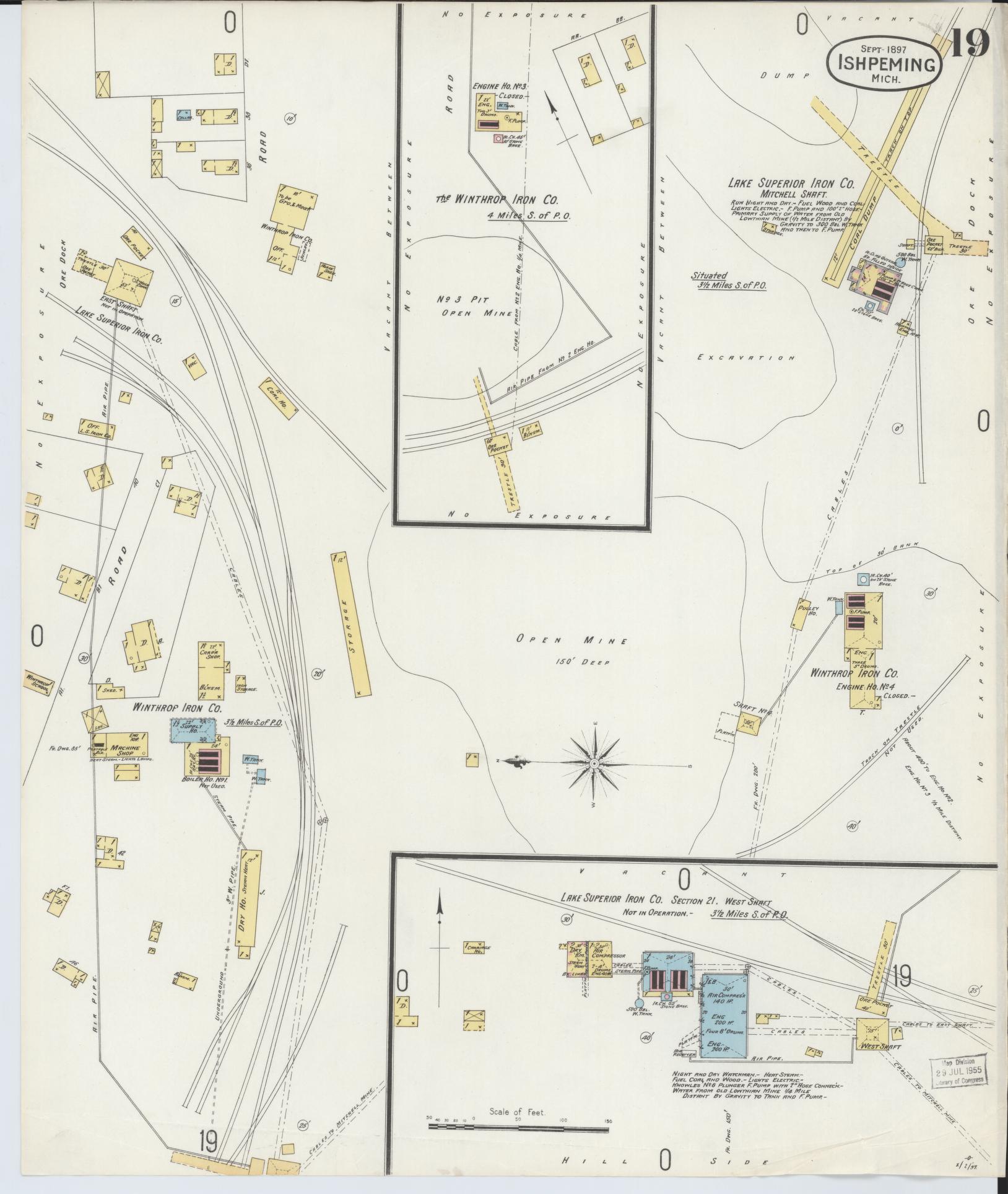Sanborn Fire Insurance Map from Ishpeming, Marquette County, Michigan (1897), Sheet #0019 - Historic Sanborn Fire Insurance Map Print, vintage old map wall art, antique decor, genealogy gift, Michigan Michigan map