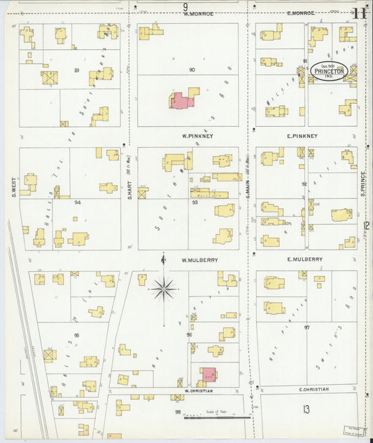 Sanborn Fire Insurance Map from Princeton, Gibson County, Indiana (1900), Sheet #0011 - Historic Sanborn Fire Insurance Map Print, vintage old map wall art, antique decor, genealogy gift, Indiana Indiana map