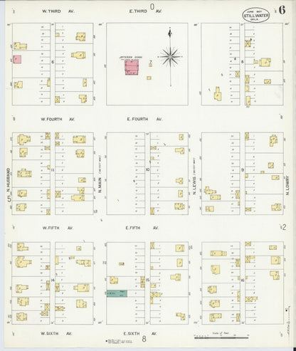 Sanborn Fire Insurance Map from Stillwater, Payne County, Oklahoma (1907), Sheet #0006 - Complete Map Set gallery image, historic Sanborn map, vintage wall art, Oklahoma Oklahoma