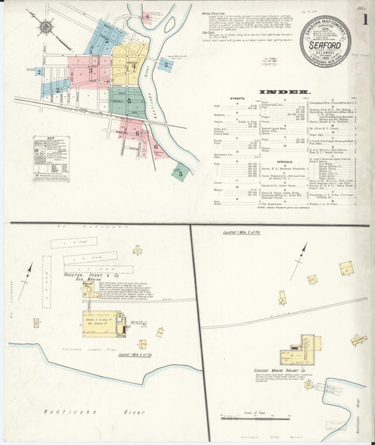 Sanborn Fire Insurance Map from Seaford, Sussex County, Delaware (1910), Sheet #0001 - Historic Sanborn Fire Insurance Map Print, vintage old map wall art, antique decor, genealogy gift, Delaware Delaware map