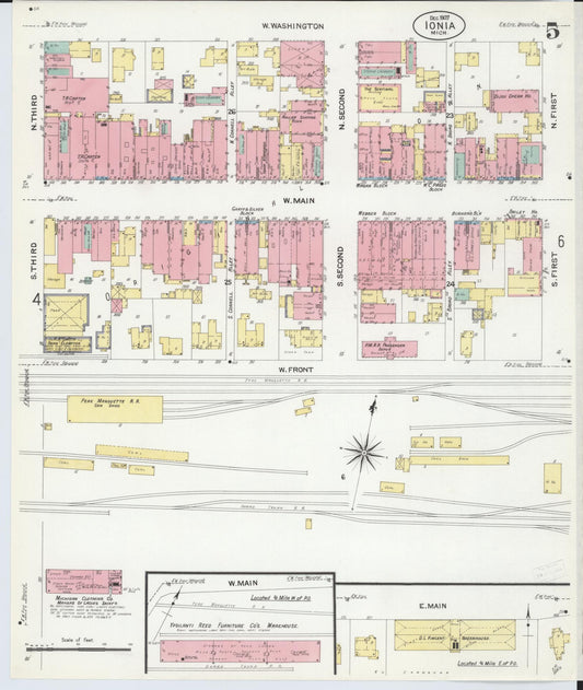 Sanborn Fire Insurance Map from Ionia, Ionia County, Michigan (1907), Sheet #0005 - Historic Sanborn Fire Insurance Map Print, vintage old map wall art, antique decor, genealogy gift, Michigan Michigan map