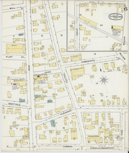 Sanborn Fire Insurance Map from Stoneham, Middlesex County, Massachusetts (1892), Sheet #0006 - Historic Sanborn Fire Insurance Map Print, vintage old map wall art, antique decor, genealogy gift, Massachusetts Massachusetts map