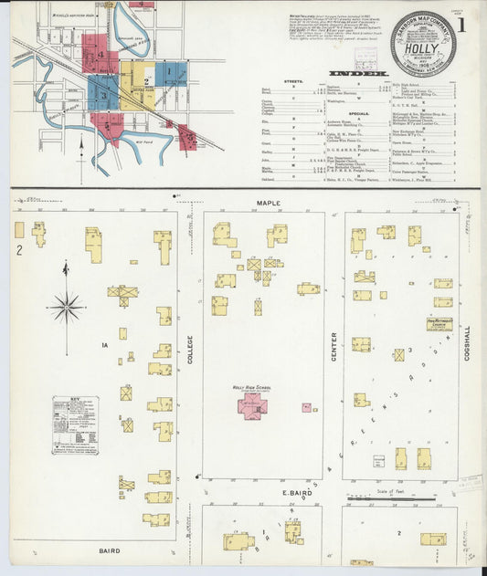 Sanborn Fire Insurance Map from Holly, Oakland County, Michigan (1908), Sheet #0001 - Historic Sanborn Fire Insurance Map Print, vintage old map wall art, antique decor, genealogy gift, Michigan Michigan map