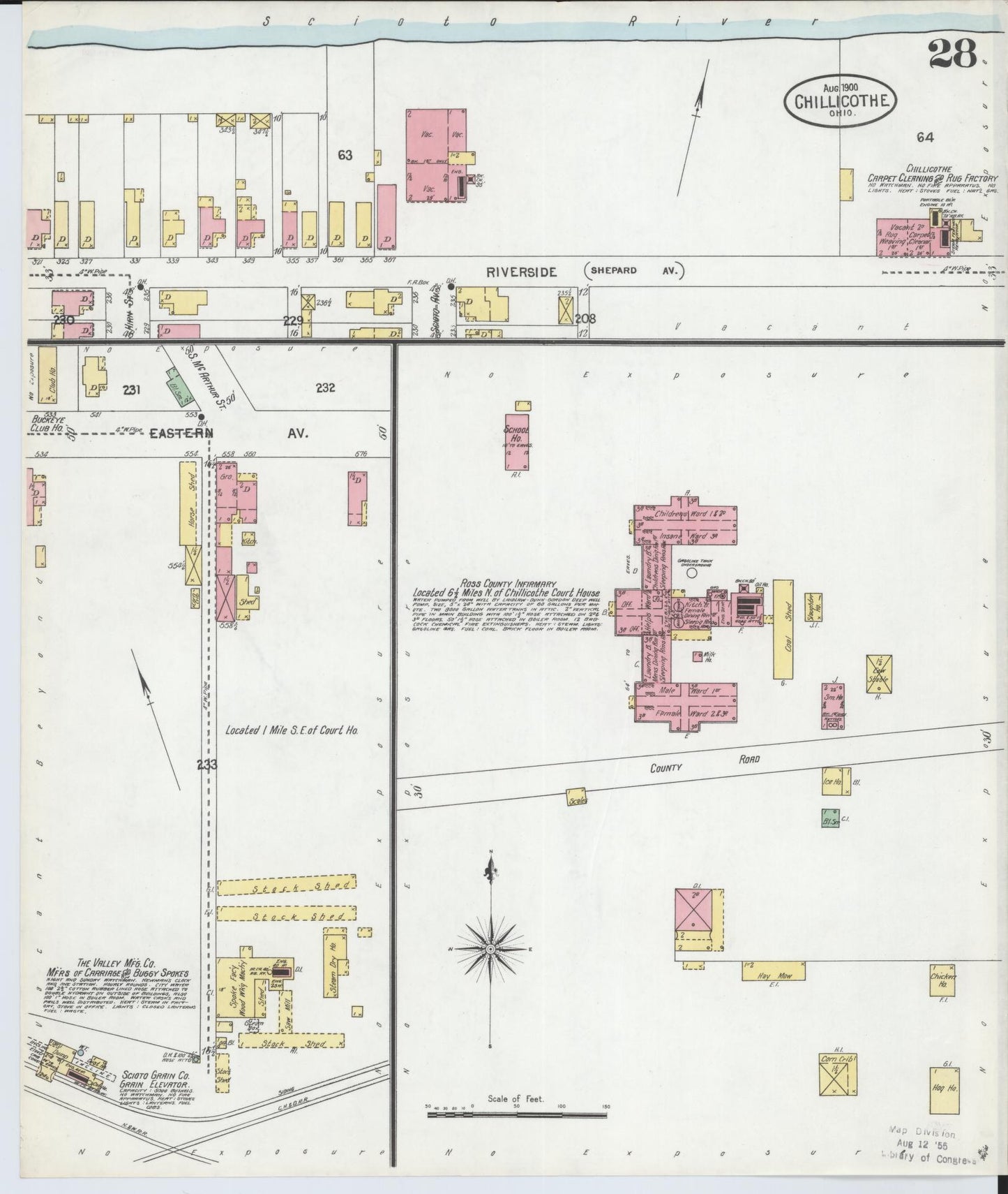Sanborn Fire Insurance Map from Chillicothe, Ross County, Ohio (1900), Sheet #0028 - Complete Map Set gallery image, historic Sanborn map, vintage wall art, Ohio Ohio