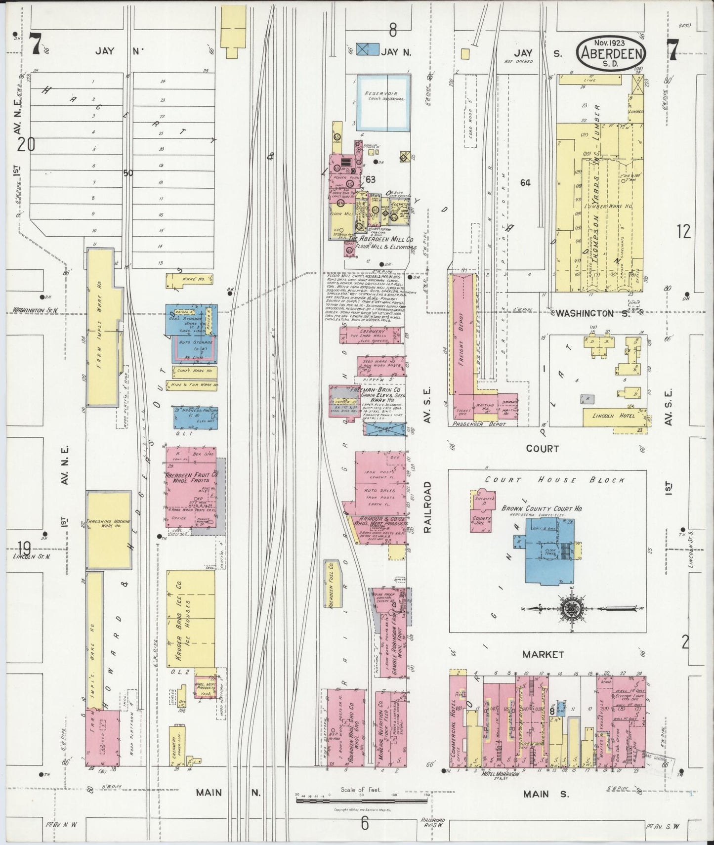 Sanborn Fire Insurance Map from Aberdeen, Brown County, South Dakota (1923), Sheet #0007 - Complete Map Set gallery image, historic Sanborn map, vintage wall art, South Dakota South Dakota