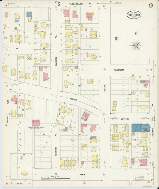 Sanborn Fire Insurance Map from Trinidad, Las Animas County, Colorado (1907), Sheet #0009 - Historic Sanborn Fire Insurance Map Print, vintage old map wall art, antique decor, genealogy gift, Colorado Colorado map
