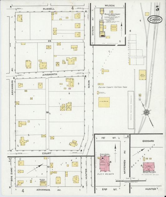 Sanborn Fire Insurance Map from Caddo, Bryan County, Oklahoma (1920), Sheet #0005 - Historic Sanborn Fire Insurance Map Print, vintage old map wall art, antique decor, genealogy gift, Oklahoma Oklahoma map