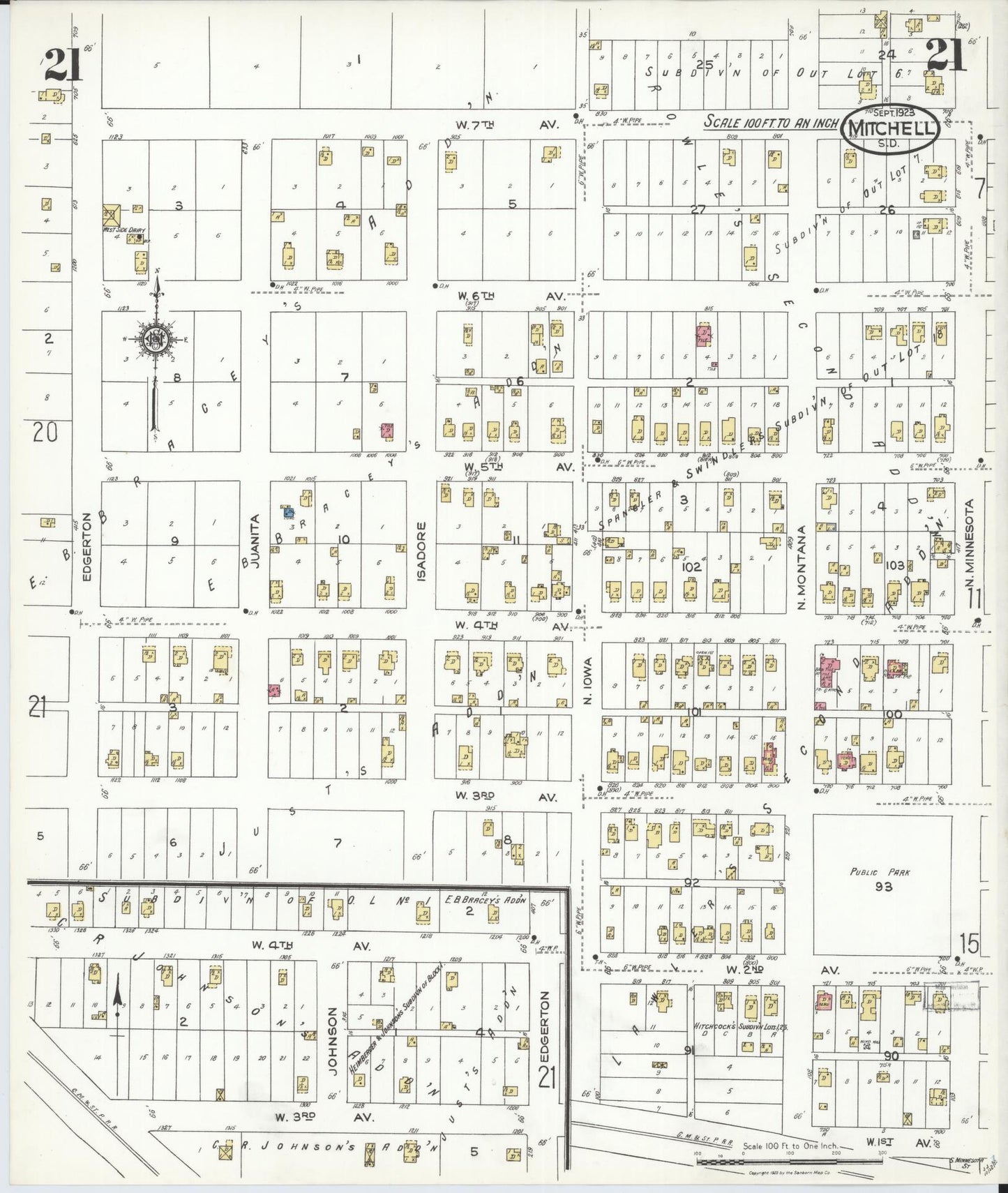 Sanborn Fire Insurance Map from Mitchell, Davison County, South Dakota (1923), Sheet #0021 - Complete Map Set gallery image, historic Sanborn map, vintage wall art, South Dakota South Dakota
