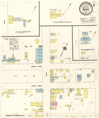 Sanborn Fire Insurance Map from Boerne, Kendall County, Texas (1910), Sheet #0001 - Historic Sanborn Fire Insurance Map Print, vintage old map wall art, antique decor, genealogy gift, Texas Texas map